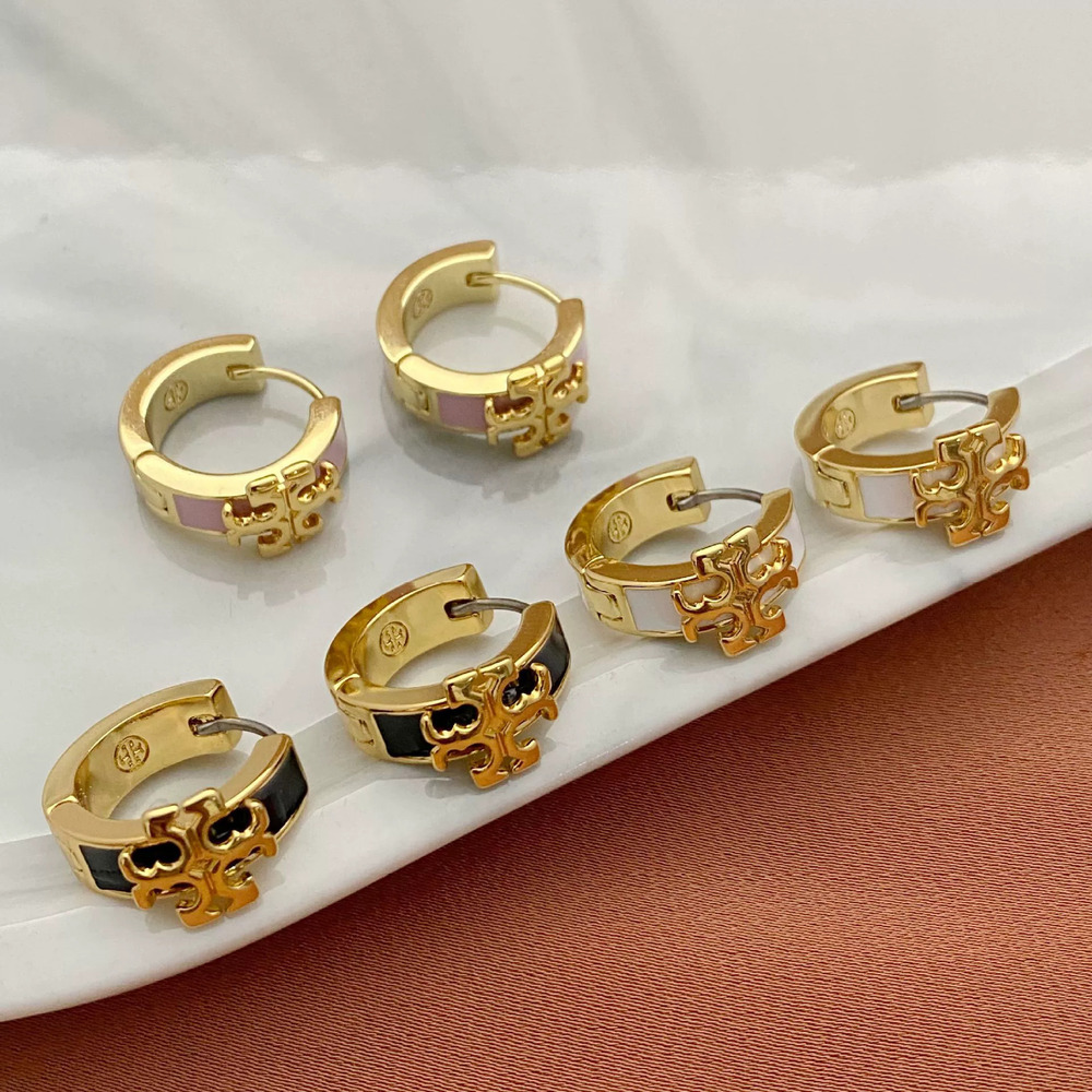 Tory Burch Metal Enamel Letter Geometric Earrings for